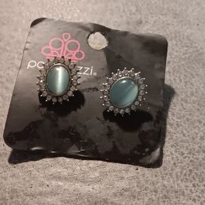 Paparazzi Silver and Blue Oval Earrings